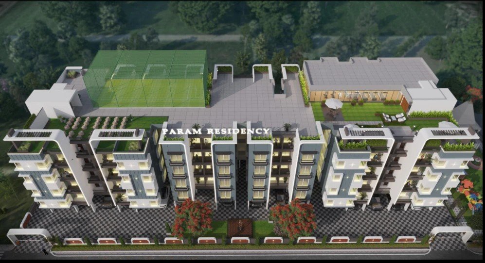 Top view with rooftop amenities
